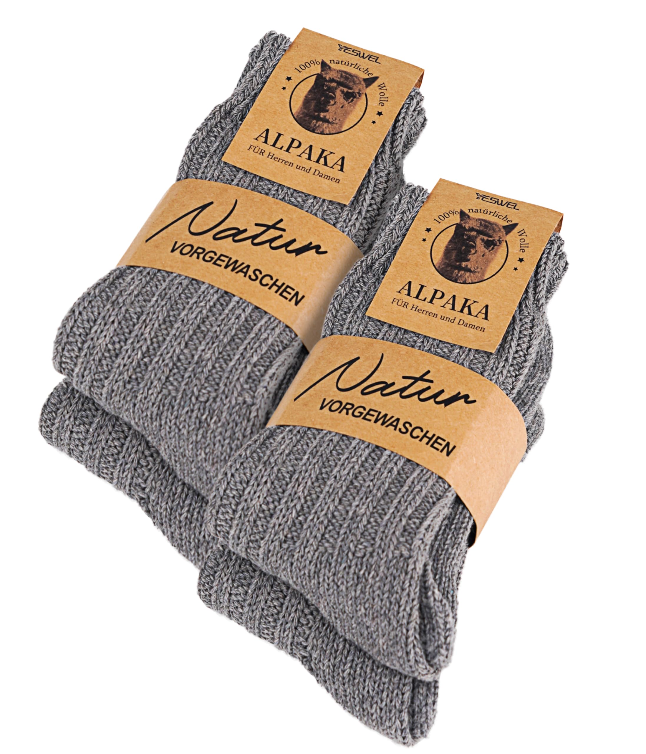 YESWEL 4 Paar Alpaka Thermosocken Herren Damen, Atmungsative Socken Extra Warm, Dicke Wollsocken Wintersocken （4x Grau, 39-42）