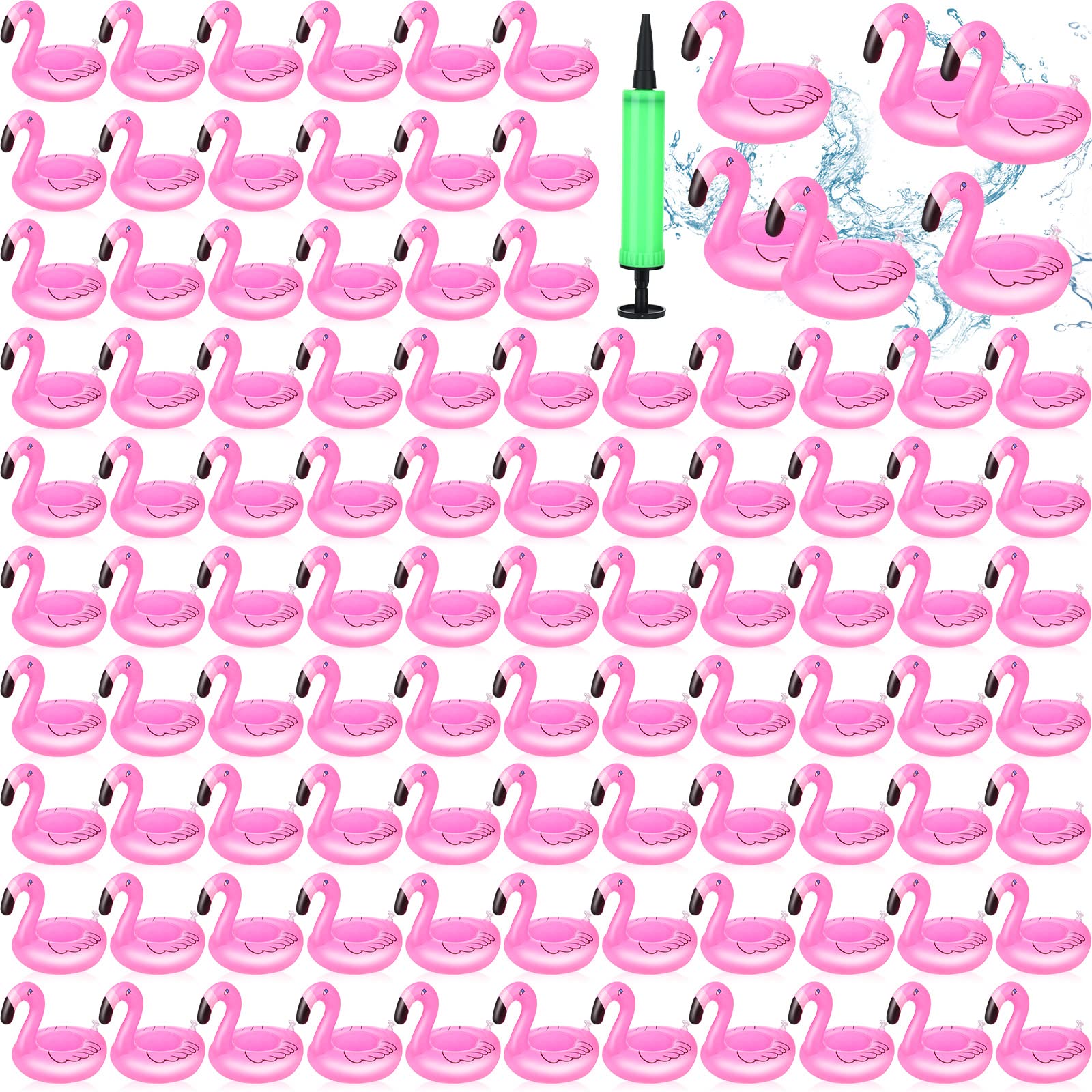 100 Pcs Inflatable Drink Holders Flamingo Drink Floats Mini Drink Floaties Floating Drink Holder Flamingo Inflates Coasters with a Pump Cylinder for Kids Adults Bath Swimming Pool Party (Pink)