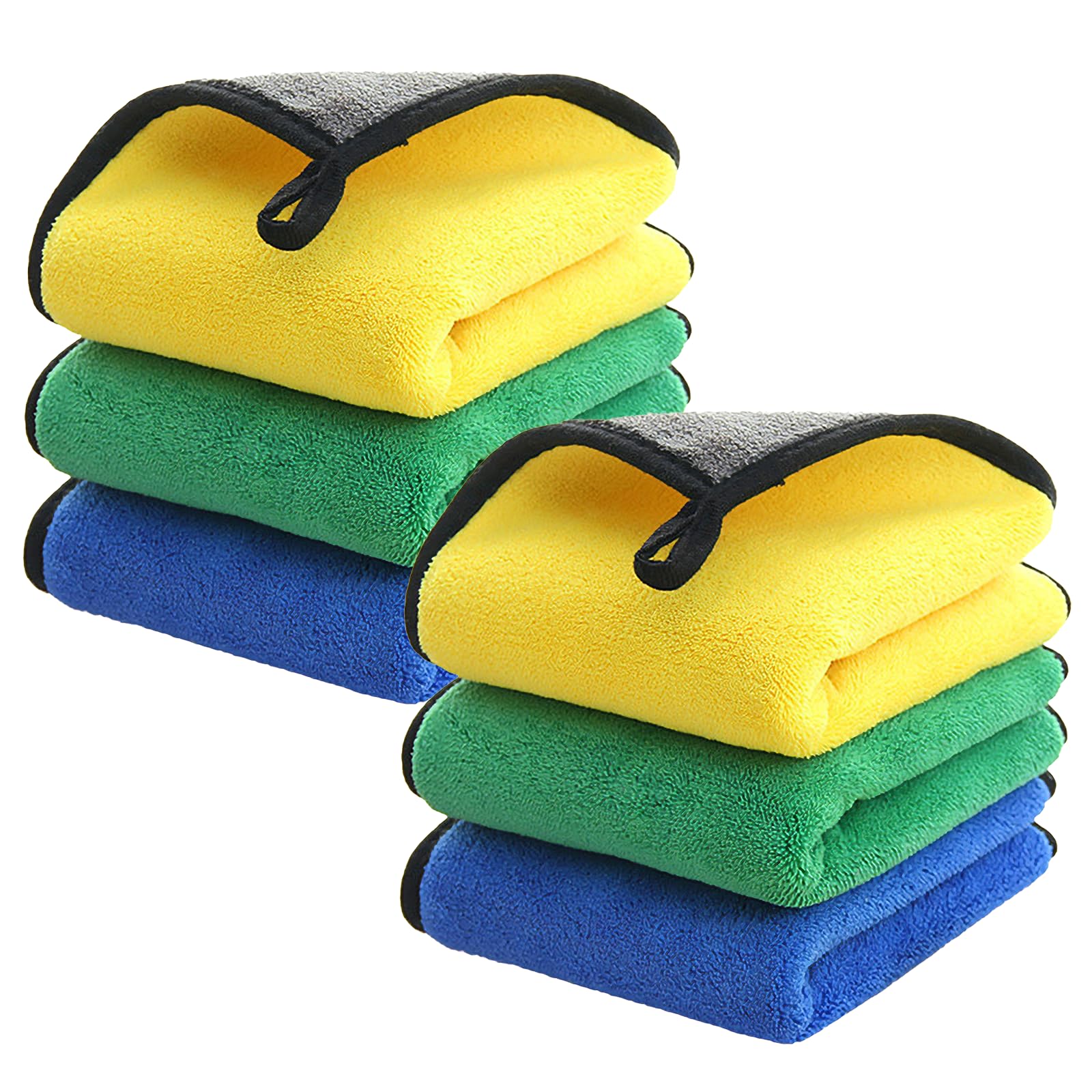 Juhuifu 6 Pack Microfibre Car Drying Towels, Thick High Absorbency Car Microfibre Cloth, 500GSM 40x30cm Multicolour Cleaning Cloths, Lint-Free, Scratch-Free for Cars Detailing, Household