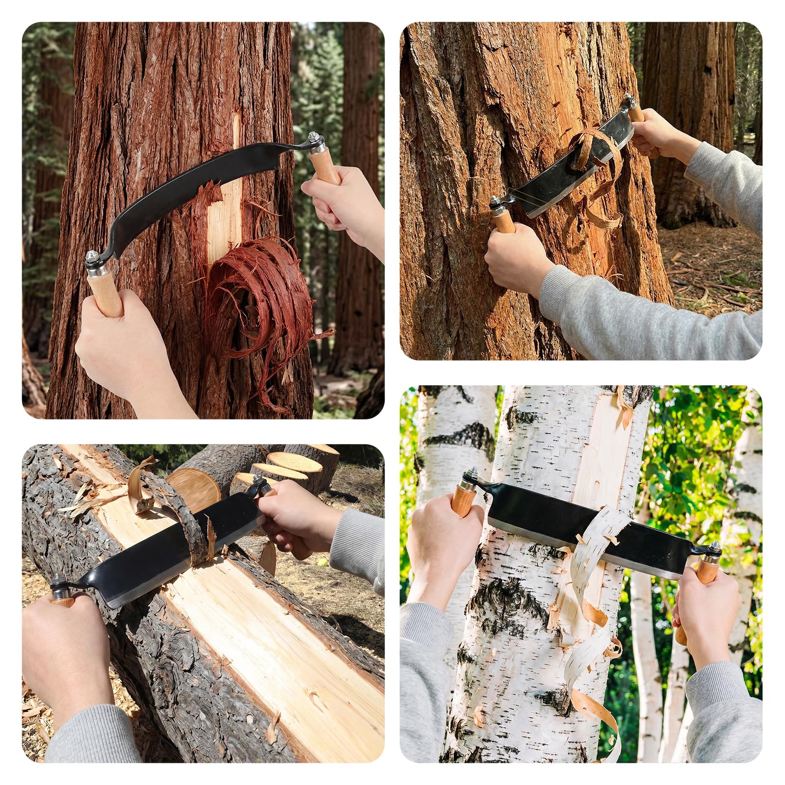Zugmesser 250 mm für Holz, Wolframstahl, gebogen, Baumschäler mit Holzgriff