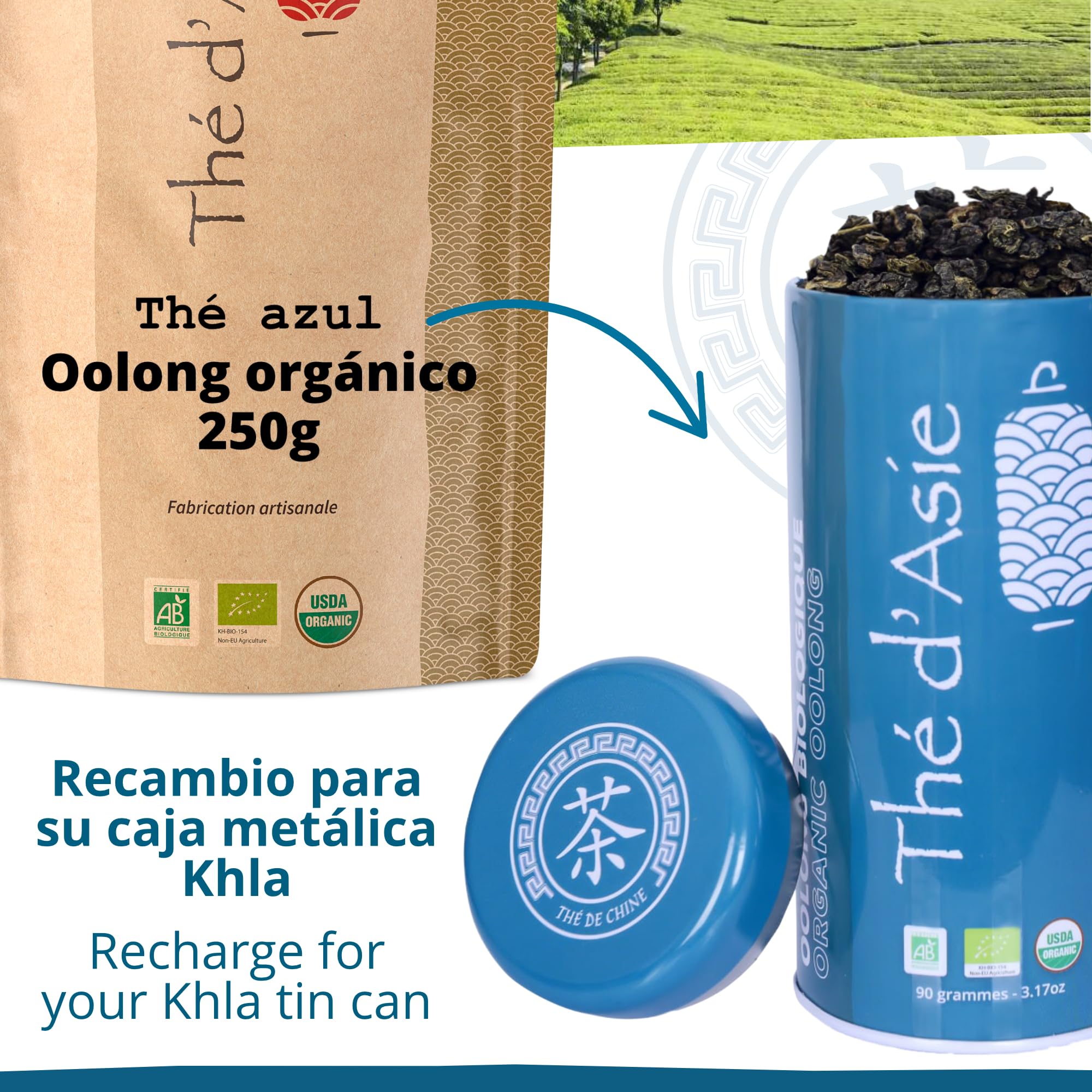 Khla - Té Oolong Ecológico 250g - Té Azul Orgánico a Granel - Hojas Secas – Wulong Tea - Origen China - Para Tisana e Infusión de Hierbas