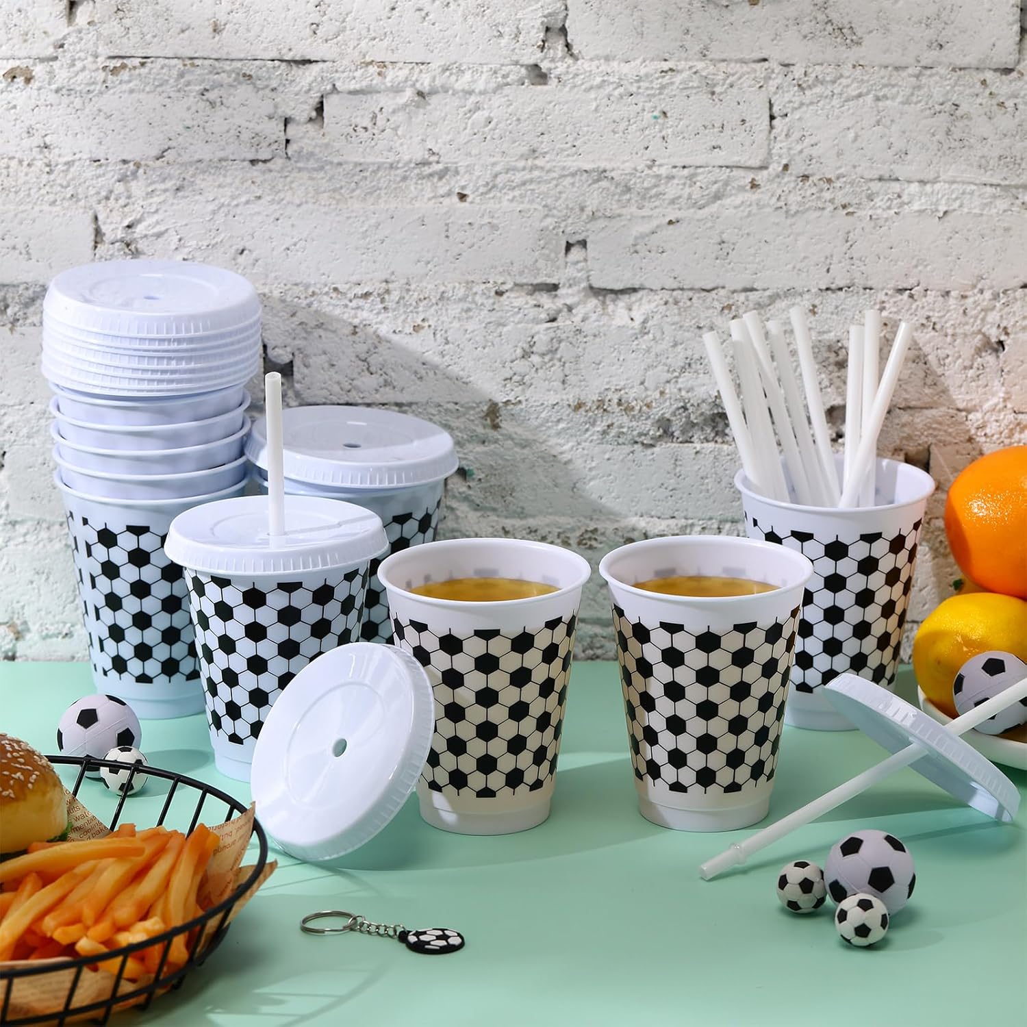 12 Pcs Soccer Party Cups with Straws and Lids Bulk 16 oz Plastic Water Soccer Cups for Birthday Supplies Reusable Sports Party Decoration for Sports Event - Image 7