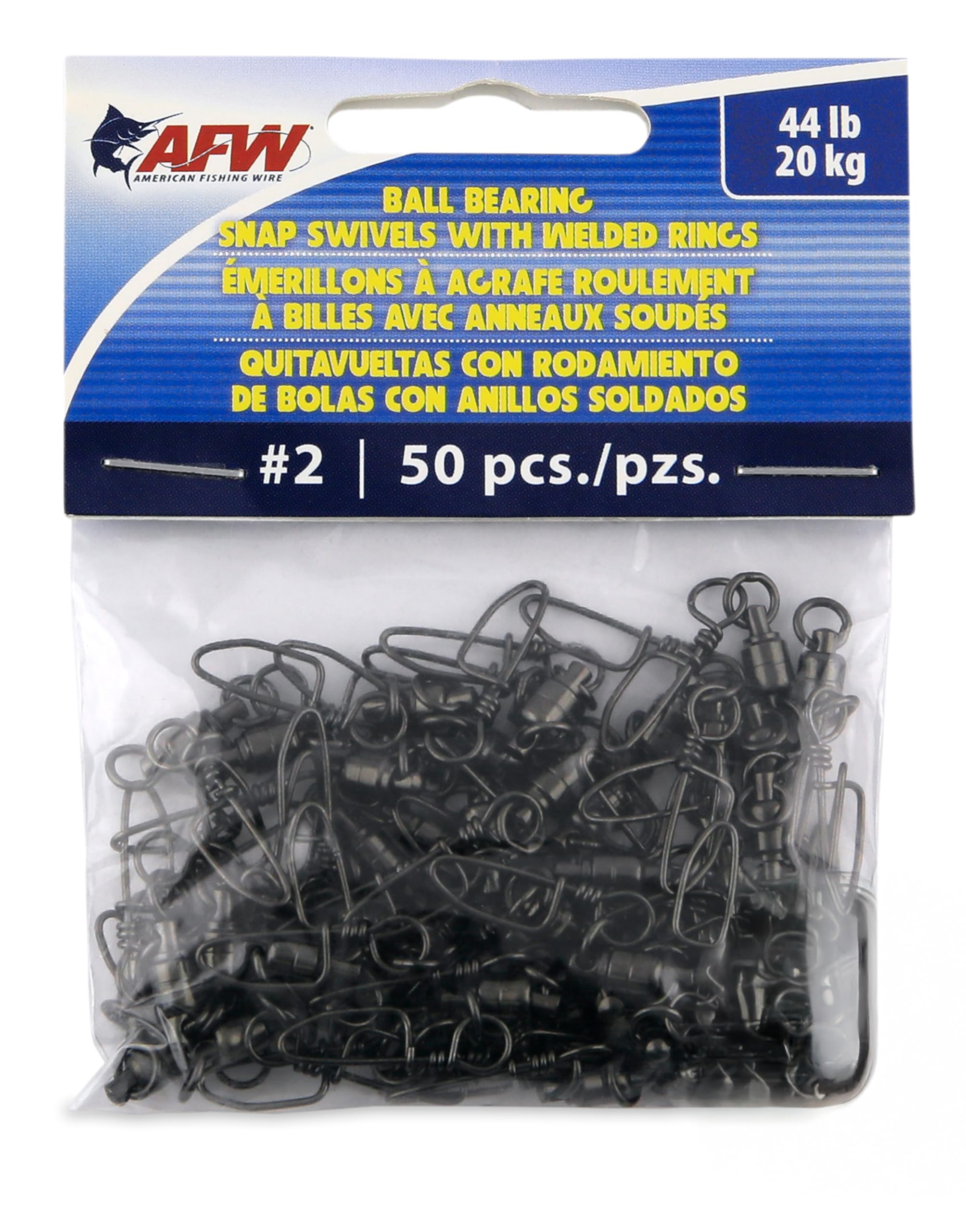 American Fishing Wire Black Ball Bearing Snap Swivels (50 pezzi), misura 2, test 44 pound