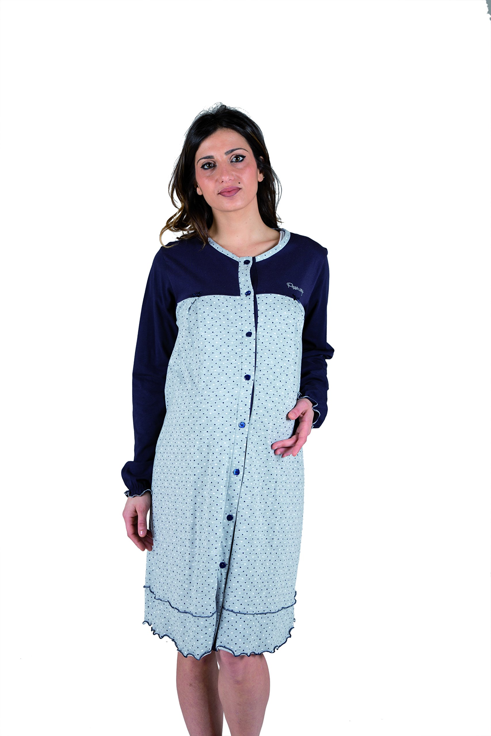 Premamy - Camicia Clinica per Premaman, Modello Aperto Davanti, Cotone Jersey, Pre-Post Parto