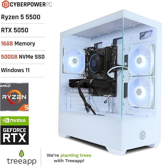 CyberPowerPC Wyvern Gaming PC - 650W PSU, Nvidia RTX 5050, 500GB NVMe SSD, Windows 11, AMD Ryzen 5 5500