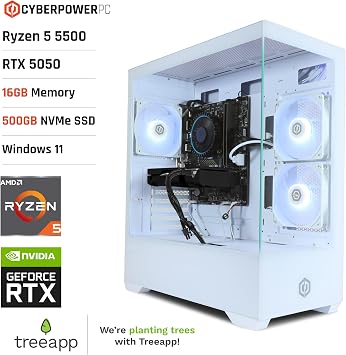 CyberPowerPC Wyvern Gaming PC - 650W PSU, Nvidia RTX 5050, 500GB NVMe SSD, Windows 11, AMD Ryzen 5 5500