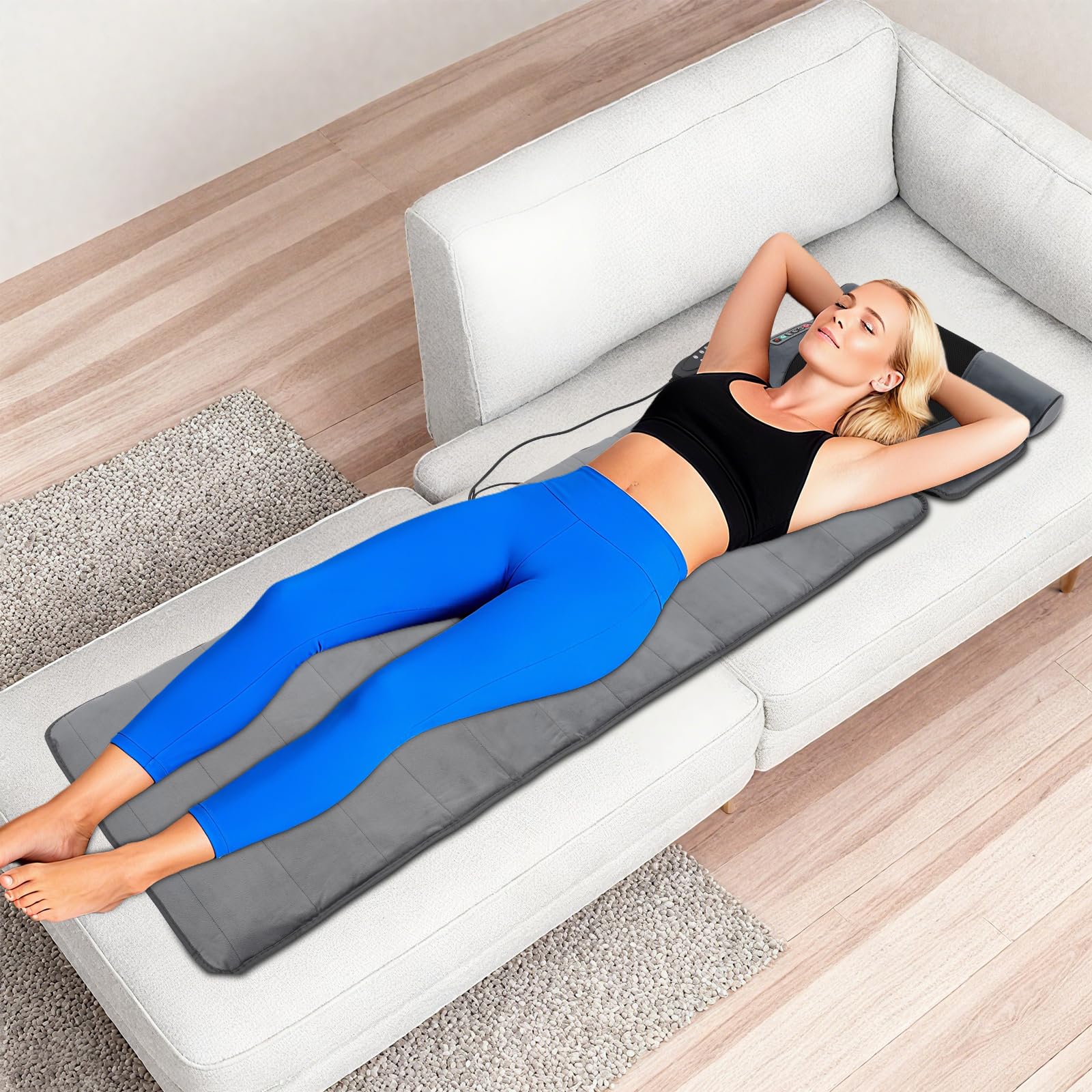 Ganzkörper-Massagematte mit Wärme Akupressurmatte Ganzkörpermassagematte, 5 Massagemodi, Massageliege Massagekissen für Linderung von Nacken- und Rückenschmerzen (Grau)
