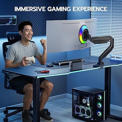Miniatura 9 de ARES WING Brazo de monitor ultraancho, soporte de monitor único resistente para pantallas curvas de 13 a 49 pulgadas, soporte ajustable para