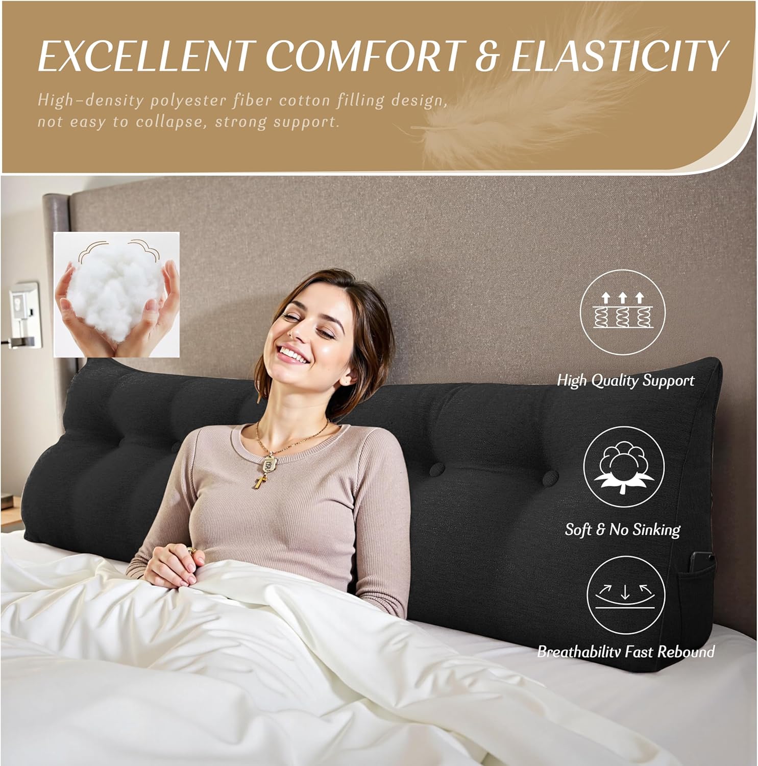 Headboard Wedge Pillow - Triangular Headboard Pillow Bed Rest Wedge Pillow for Sitting in Bed - Backrest Positioning Support Reading Pillow Daybed Pillows with Removable Cover