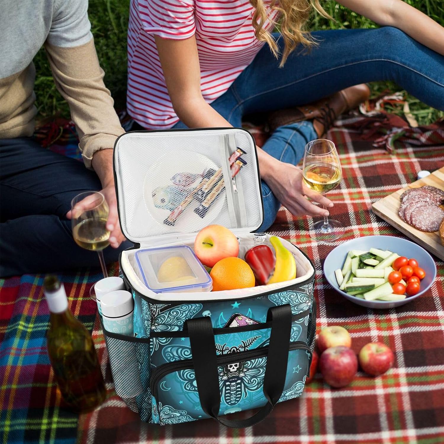 MNSRUU Cooler Bag Butterfly Skull Blue Cooler Bag Insulated Lunch Totes Picnic Bag Leakproof Beach Cooler Lunch Box Container