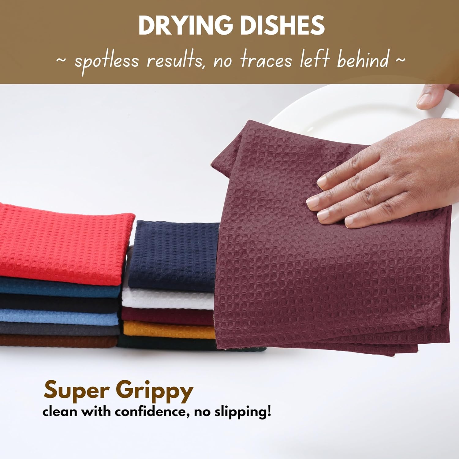 Native Fab Kitchen Towels & Dish Cloth Set, 100% Cotton, 8 Piece, Absorbent, Durable, Washable, Quick Drying Towel for Cleaning, Cooking, Baking - Ideal for Home, Bars & Everyday Use - Burgundy Wine - Image 5