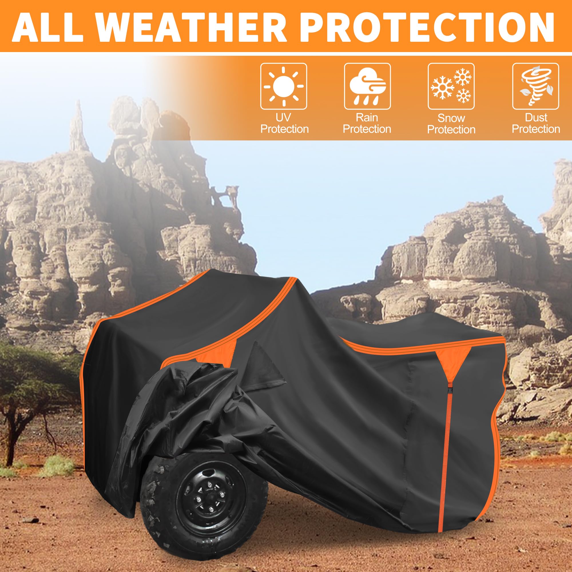 X AUTOHAUX Copertura per ATV per Polaris Sportsman 450/570 impermeabile copertura per quad esterno protezione da sole pioggia e stoccaggio 210D-PU nero 211 x 122 x 120 cm