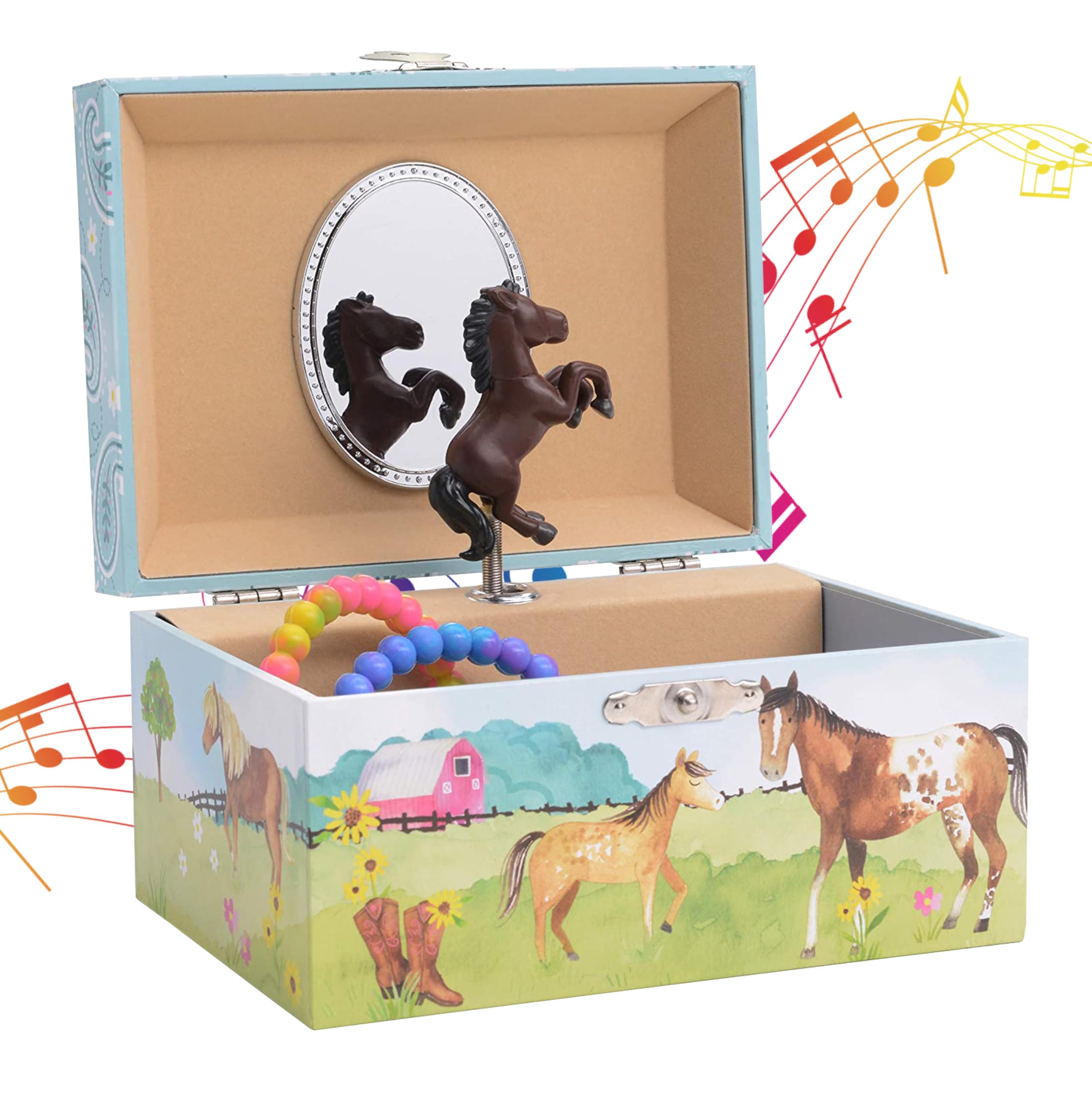 Jewelkeeper - Portagioie Musicale per Bambine con Cavallo Danzante, Design a Stalla e Melodia Home on the Range - Carillon con Spazio per Gioielli e Ricordi