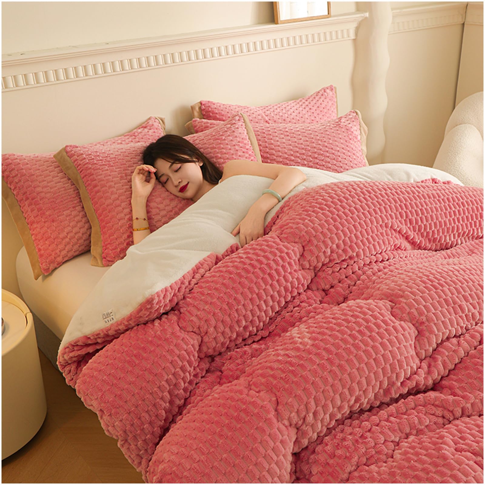 ZTGL Edredón Nórdico con Borreguito, Invierno Colcha De Microfibra Edredón Manta Cama 150/180/200/220 Invierno Suave Cálido Lecho, para Clima Frio,Rosado,150x200cm(2kg)