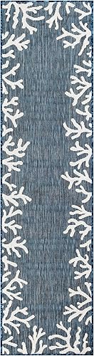 Miniatura 3 de Liora Manne Carmel - Alfombra de área de mezcla sintética para interiores y exteriores, perfil bajo, borde de transición costero decorativo (borde