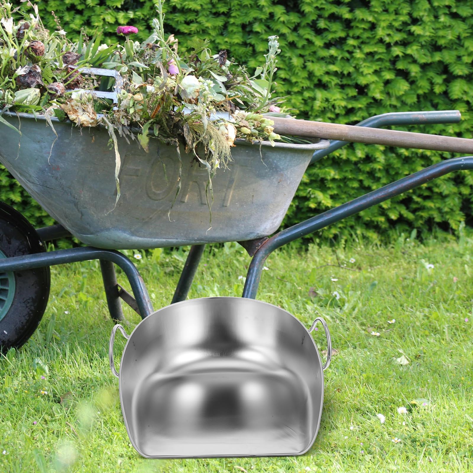 Recogedor Versátil de Acero Inoxidable de Basura Grande Mango Resistente para Limpieza en Hogares y Entornos Agrícolas, Adecuado para Residuos y Cosechas