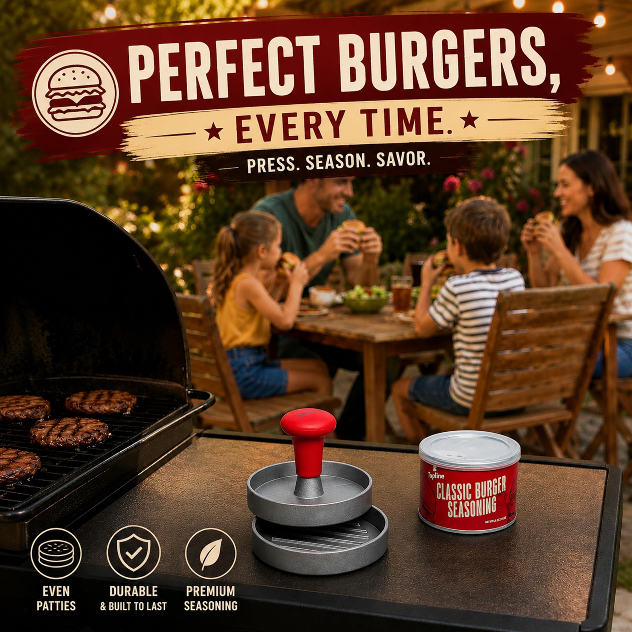 Pressa per hamburger e condimento classico, set per hamburger con condimento per hamburger gourmet, perfetto strumento per barbecue e set di spezie per hamburger fatti in casa, regalo per gli amanti