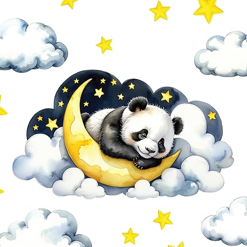 Miniatura 13 de Calcomanía de pared extraíble – Oso de peluche dormido en nube con luna y estrellas | Juego de calcomanías de tela grande para guardería o