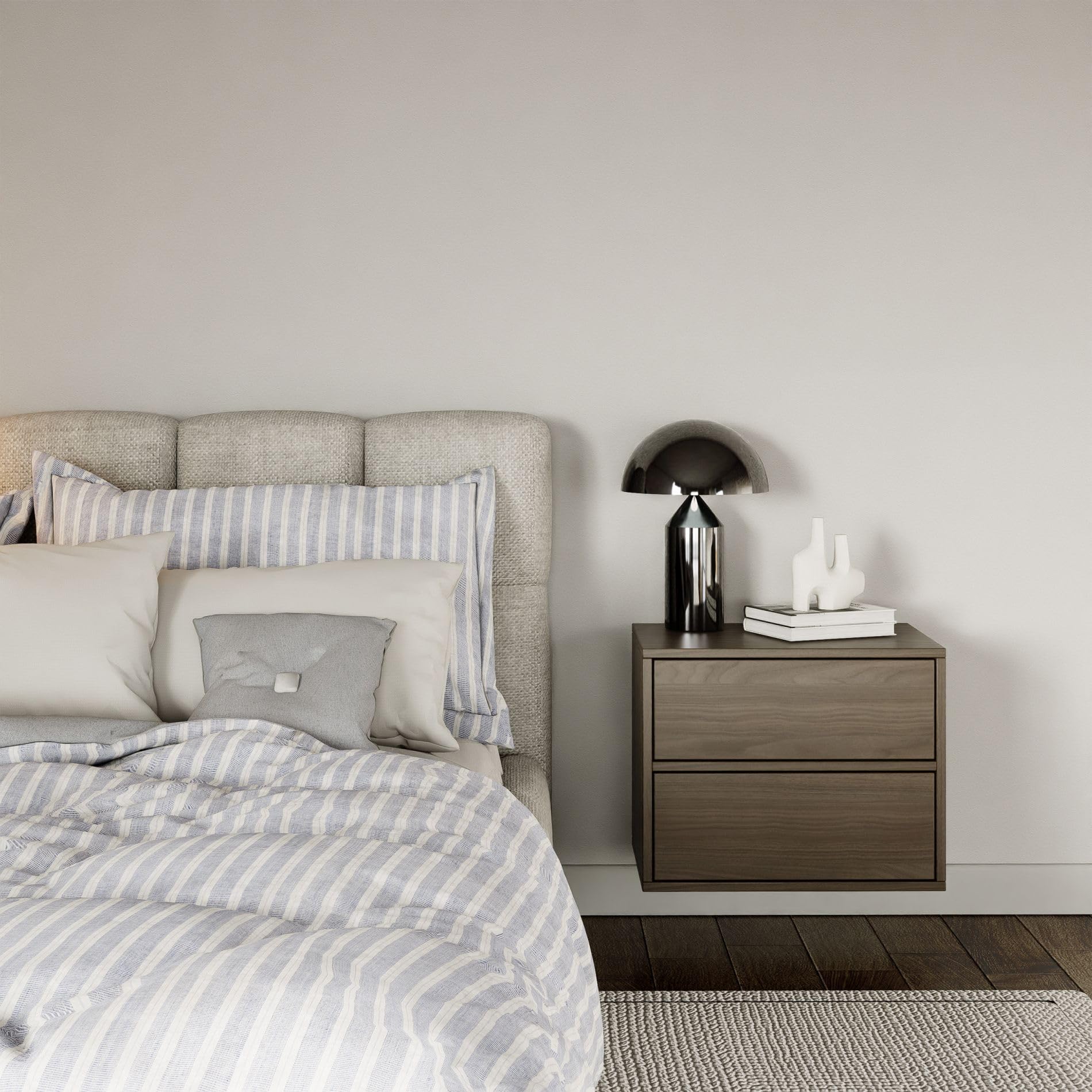 Selsey Comodino Sospeso Camera da Letto Framme 50 cm Finitura Noce Wisconsin 2 Cassetti Spaziosi Push to Open Senza Maniglie Design Minimalista Pannello Laminato 16mm