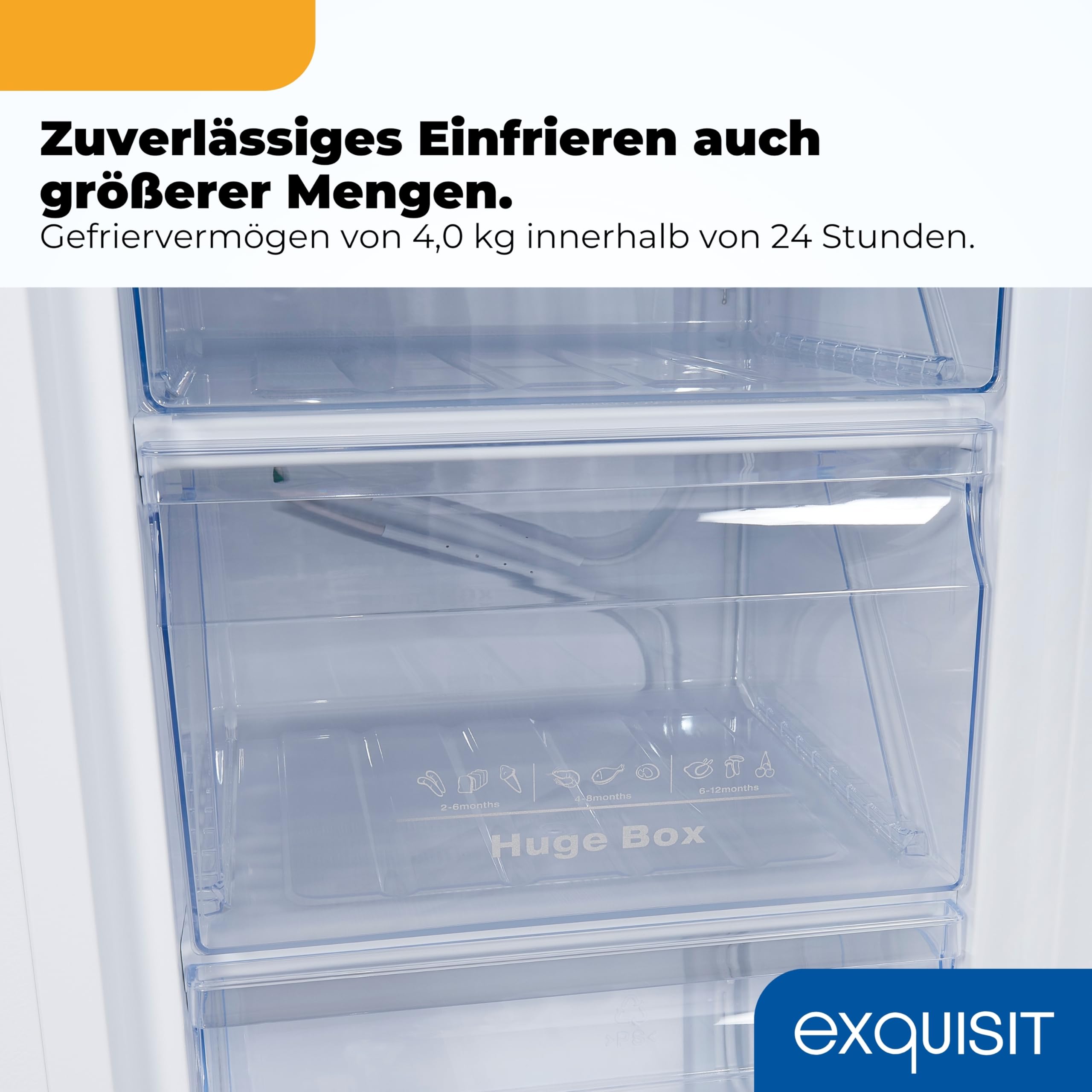 Exquisit Gefrierschrank 85 l - Mini-Tiefkühlschrank Weiss mit 3 Schubladen | 4-Sterne-Gefriergerät mit 131 kWh/Jahr, Energieklasse D, 40 dB Betriebsgeräusch und wechselbarem Türanschlag für Haushalt