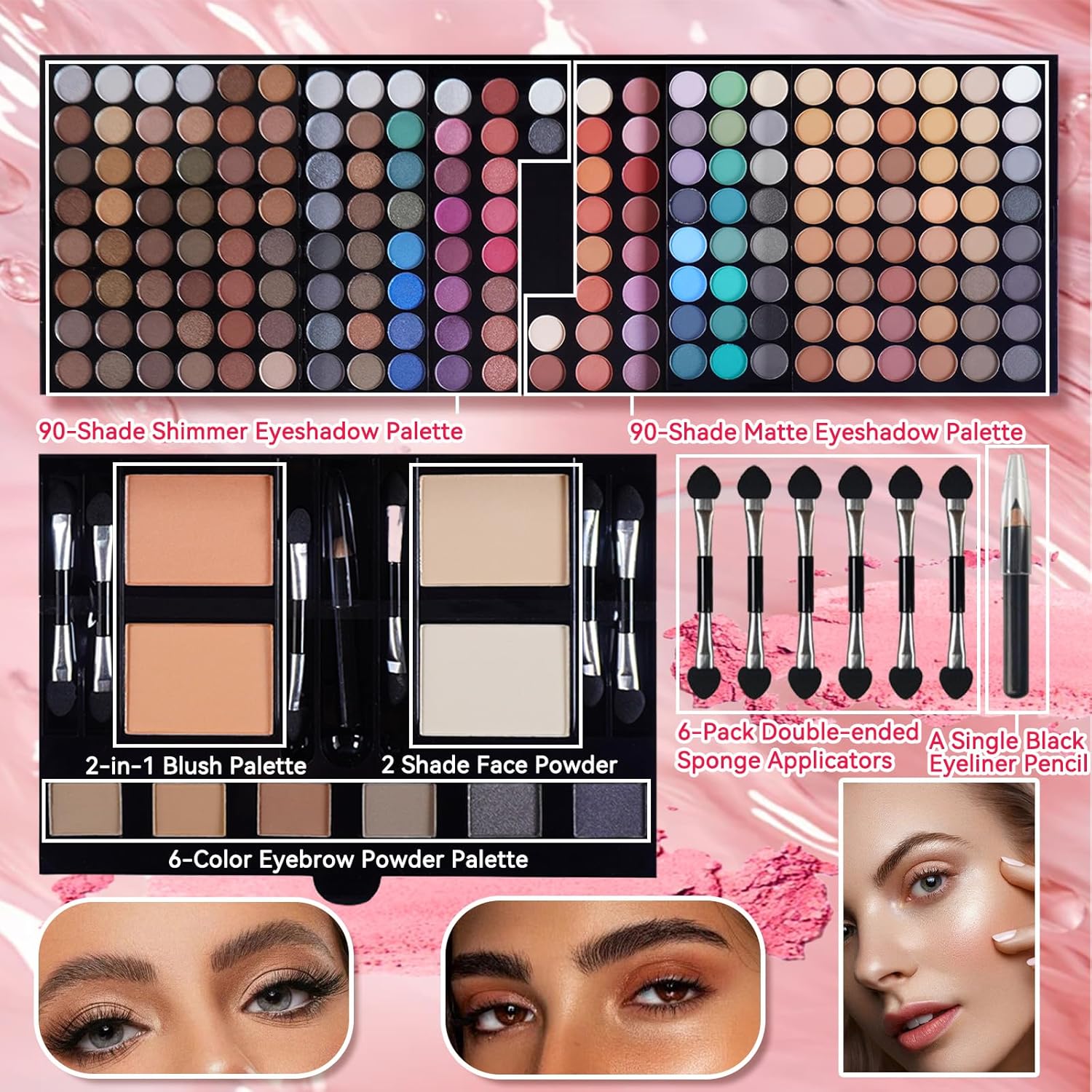 Pure Vie All-in-One Holiday Gift Makeup Set Essential Starter Bundle Include Eyeshadow Palette Lipgloss Concealer Blush Eyebrow Foundation Face Powder Eyeliner Pencil - Make up Kit for Women Full Kit - Image 6