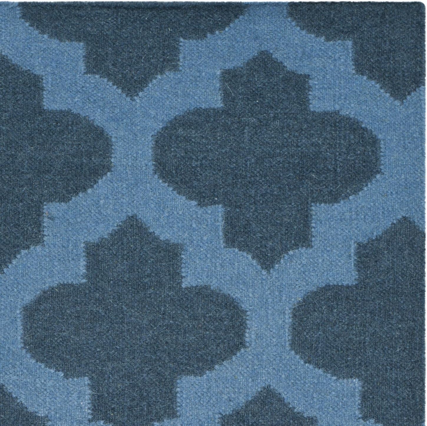 SAFAVIEH Dhurries Collection 3' x 5' Ink / Blue DHU623C Handmade Flatweave Premium Wool Area Rug