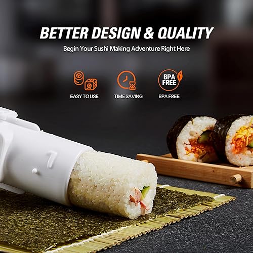 Miniatura 3 de ISSEVE Kit de fabricación de sushi para hacer bazucas de sushi con alfombrillas de bambú y palillos, palo, esparcidor, cuchillo de sushi, máquina de