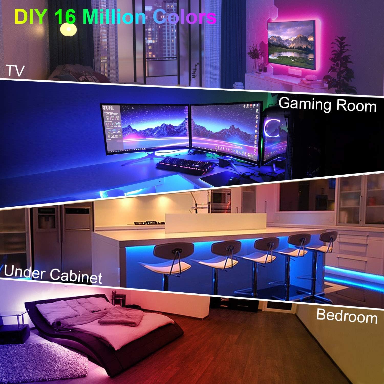 ViLSOM TV Led Backlight, 8.2ft Bluetooth App and Remote Control Led Lights for TV PC 32-60inch, Music Sync USB Led Strip Lights for TV Ambient, Bedroom, Gaming Room and Home Decoration