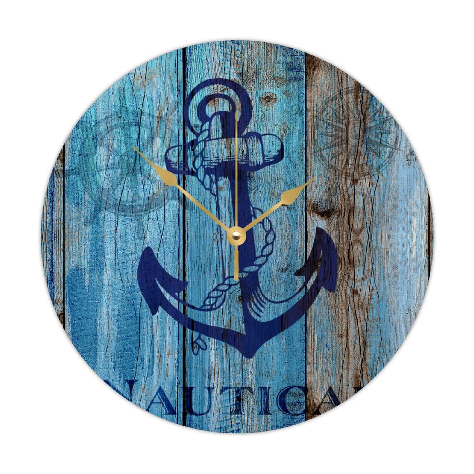Horloge d'ancrage nautique ronde en bois marine de 38 cm pour salon