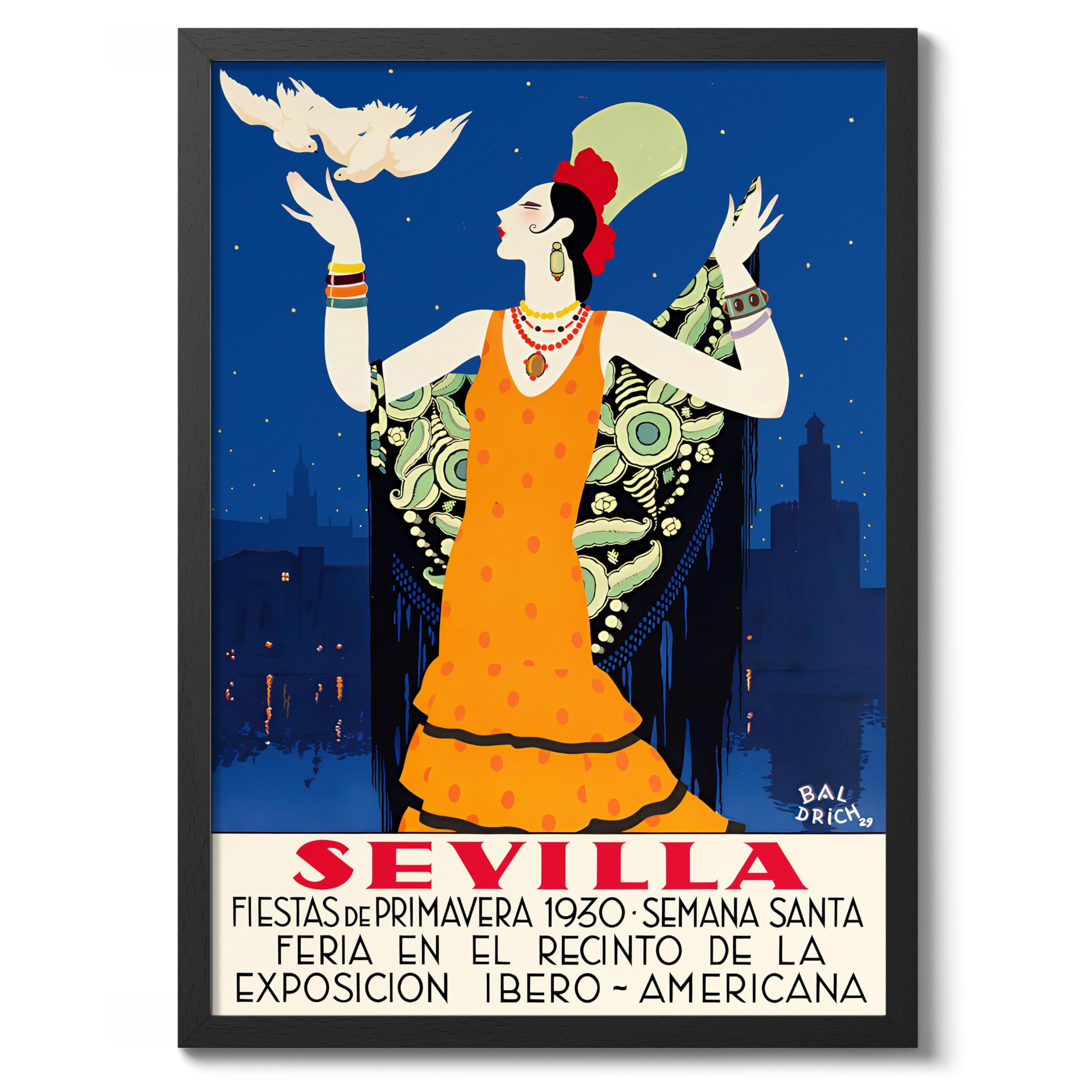 Animato Sevilla, Spain Vintage Travel Poster, Retro Tourism Print, Popular Attractions Around The World, Postcard Home Decor, Archival Matte, 50x70cm (Black Frame) - 50x70cm — image 1