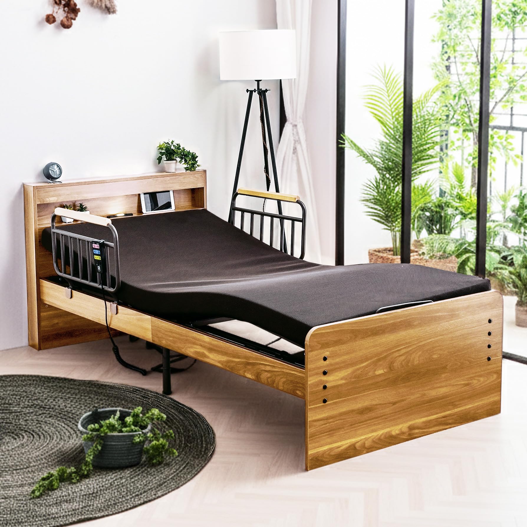 電動ベッド(シングル) Amazon.co.jp: 電動ベッド シングル 介護 2モーター【 宮棚 ライト付き