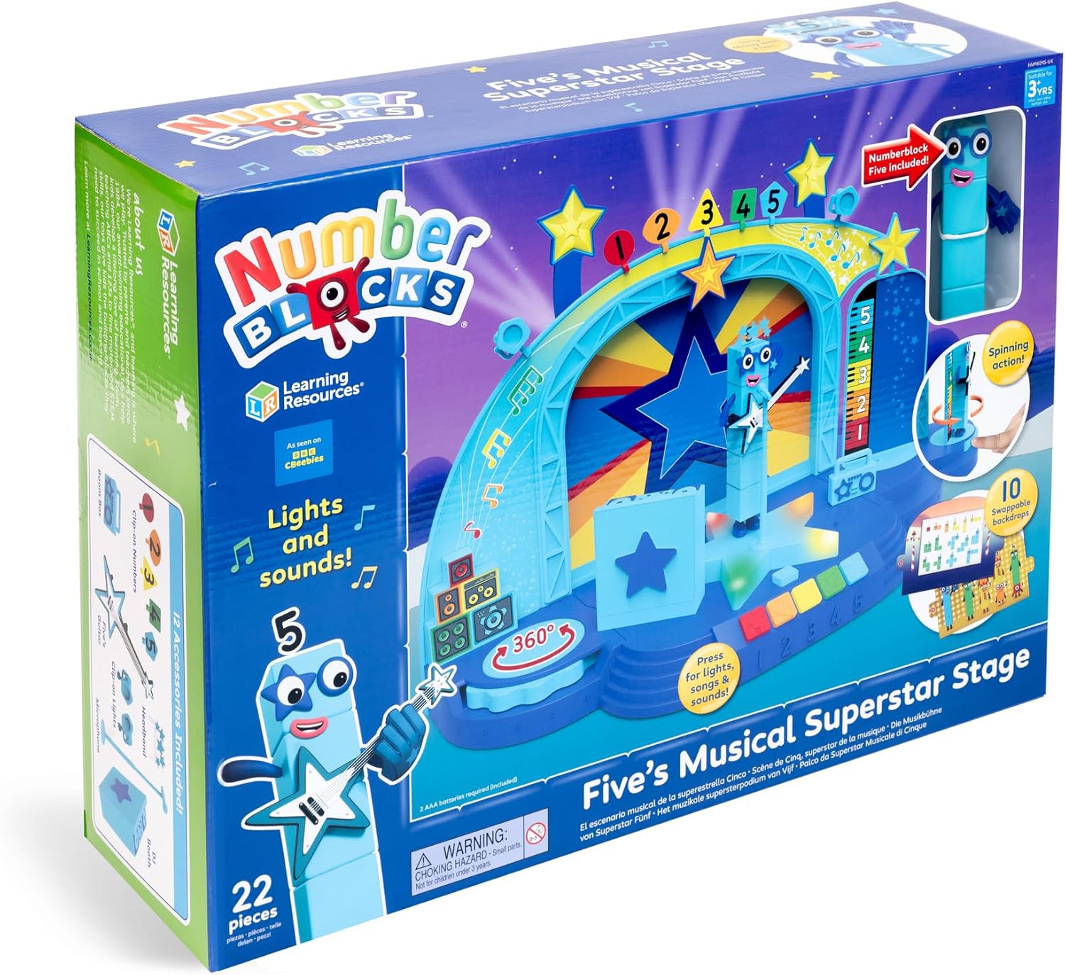 hand2mind-Block Number 5 Learning Resources Numberblock Five's Magic Superstar Scene Toys for 3 Year Old Boys and Girls, Deluxe Set with Five Figure Included, HM96095-UK, Multi