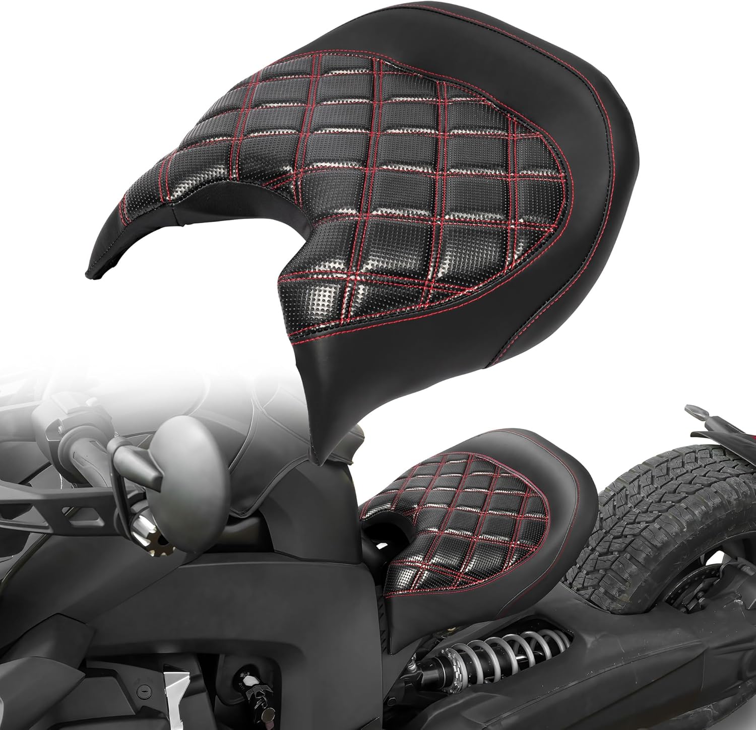 Driver Seat Rider Solo Seat w/Thick Cushion For Can Am Ryker 600 900 Sport Rally Edition 2019-2025 Ryker Seat Accessories(Part#219400795)(Diamond Red Stitches)