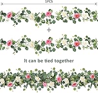 Vista 39 de TOCHGREEN 4 Pack 24Ft Artificial Eucalyptus Flower Garland with Champagne Roses, Fake Rose Flower Greenery Garland Floral Vines for Wedding Home