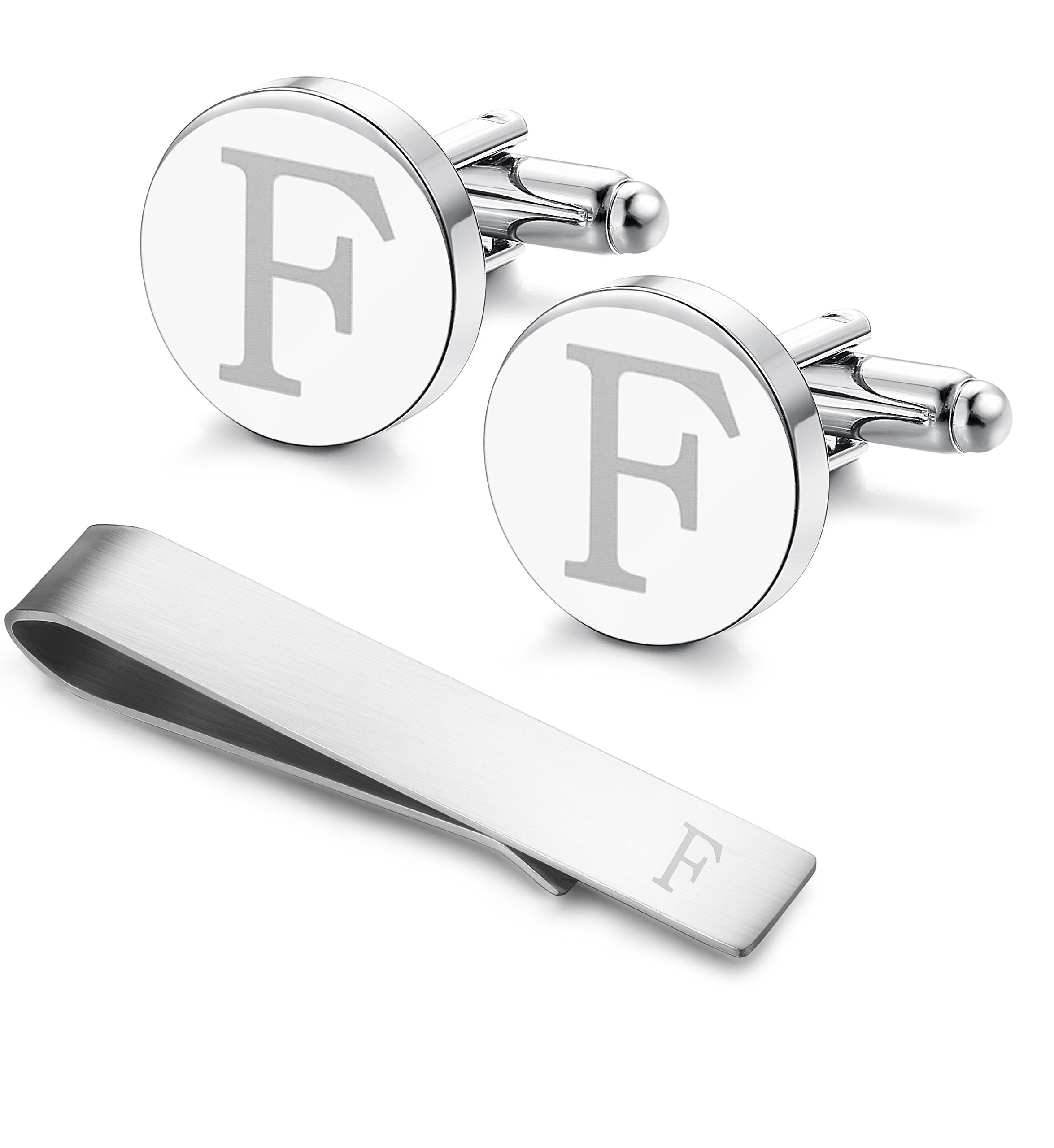 LOYALLOOK Initial Cuff Links Mens and Tie Clips for Men