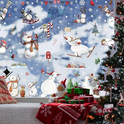 Miniatura 7 de Calcomanías de Navidad para ventana, diseño de muñeco de nieve, copos de nieve, para niños, decoración de vacaciones, vidrio, PVC, estática,