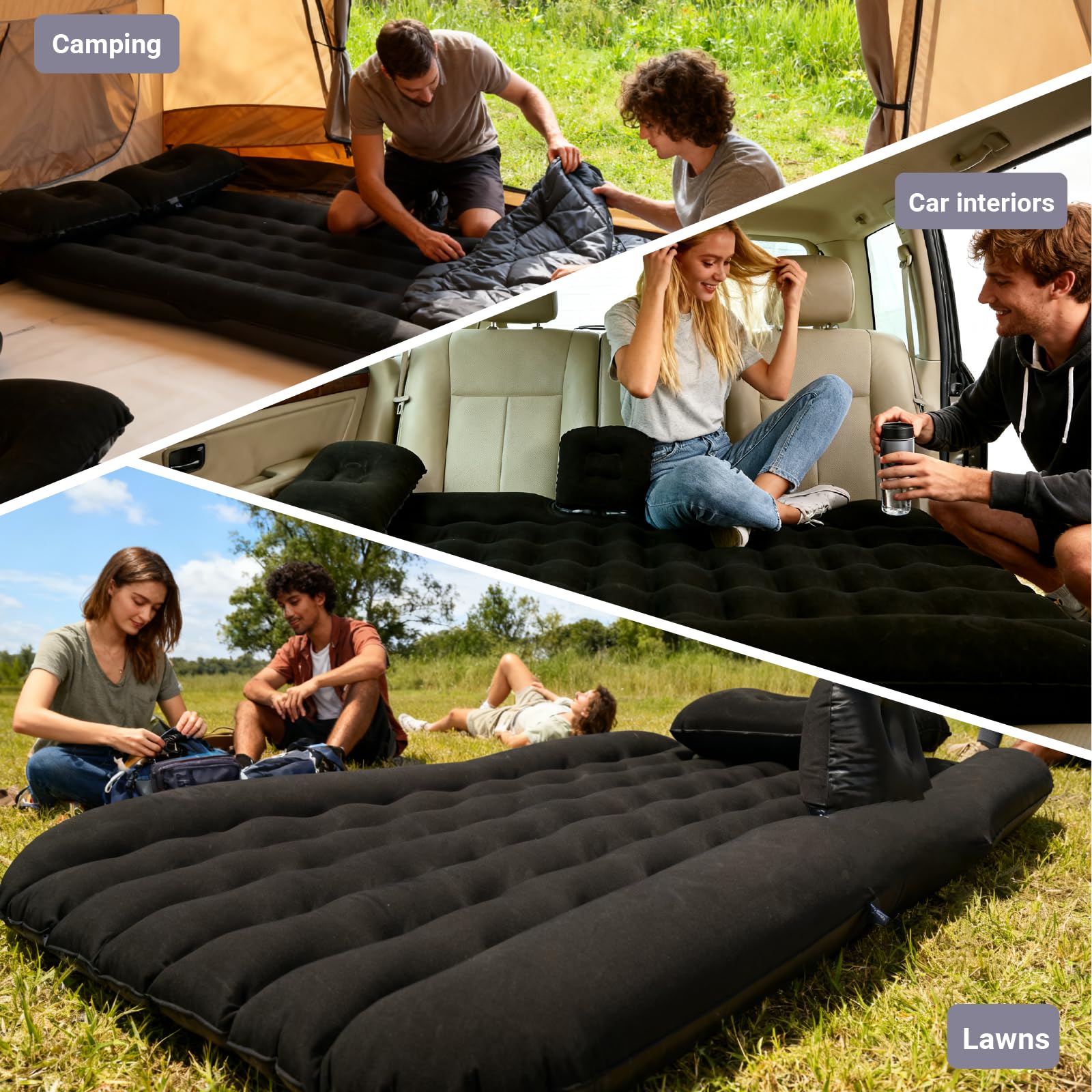 YAGEANNL Letto per auto, nero gonfiabile materasso ad aria per auto, 135 × 70 cm, sedile posteriore auto letto da campeggio (A)