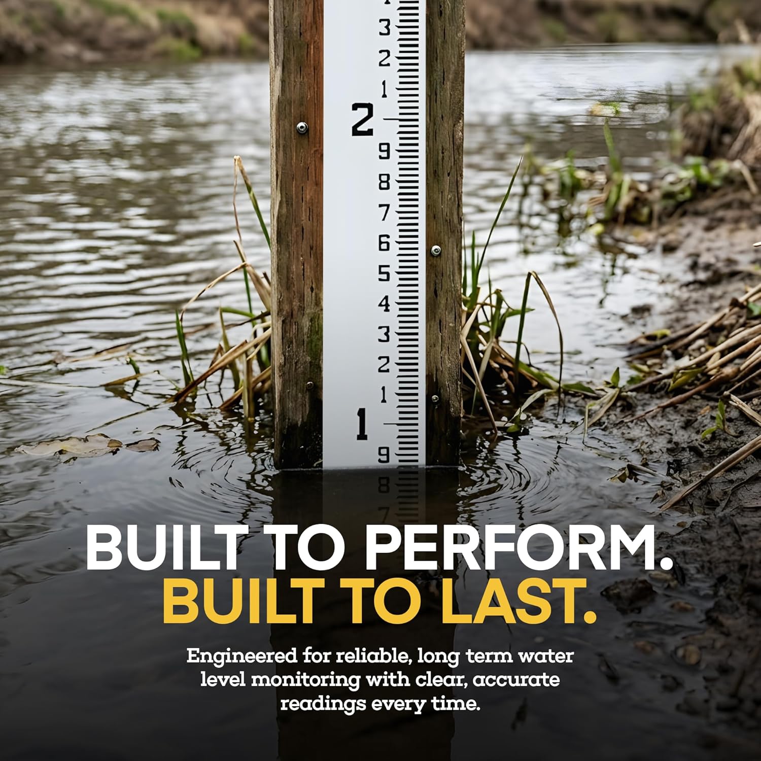 AdirPro 4" Wide Stream Gauge - Heavy Duty Fiberglass Depth Gauge - All Weather - 8-12' Range (100ths/10ths/feet)