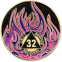 Vista 75 de Medallón de recuperación AA chapado en oro de 1 año Twisted Flames - Negro/Rojo/Naranja/Amarillo