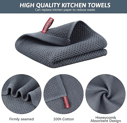Miniatura 3 de Nialnant Toalla de cocina 100% algodón, suave, absorbente, de secado rápido, paños de cocina para secar platos, trapos de limpieza, varios colores