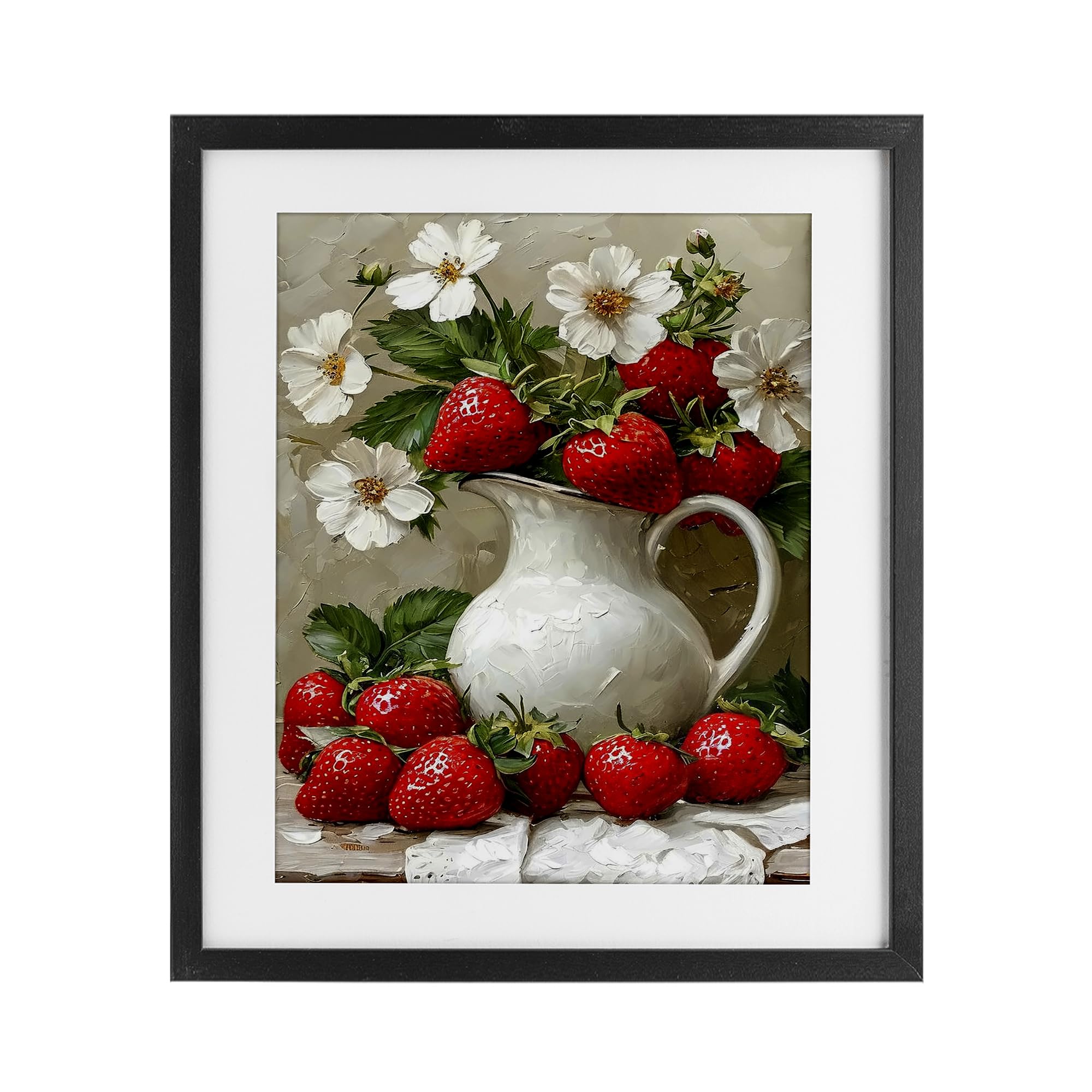 'Painterly Strawberries Still Life'| Framed Print Under Glass