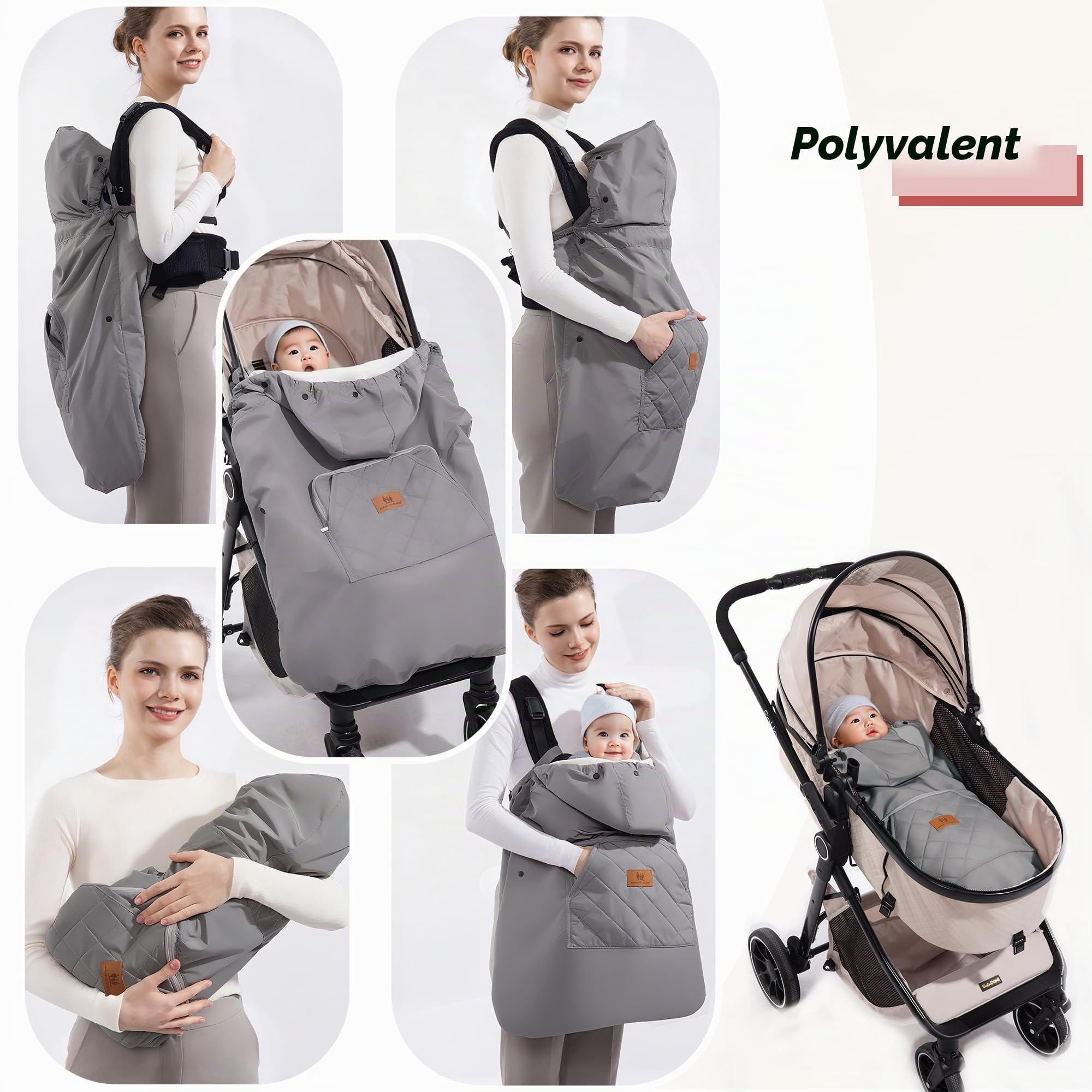 Housse d'hiver imperméable universelle pour porte-bébé Gris foncé
