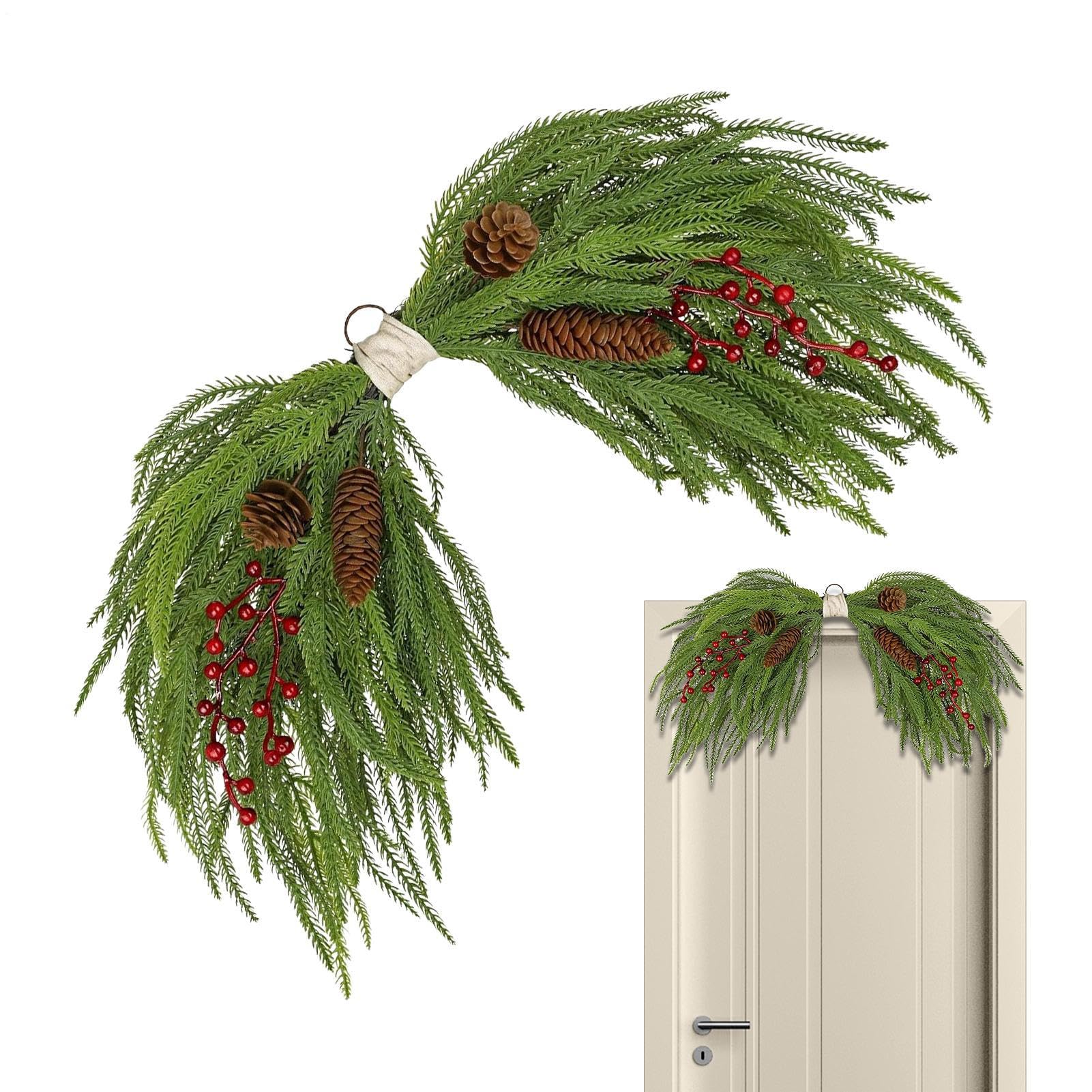 Couronne de fenêtre de Noël en pin artificiel et baies pour décoration de fête