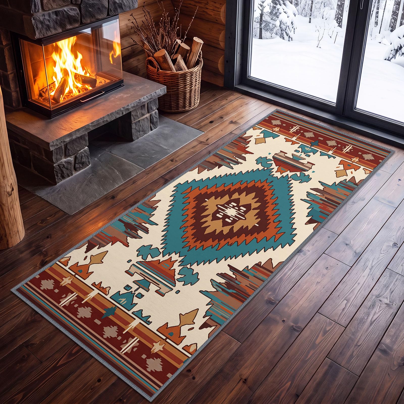 Tappeto passatoia boho etnico geometrico a rombi, 60 x 300 cm