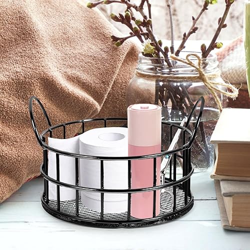 Miniatura 2 de MAGICLULU Cesta redonda de almacenamiento de alambre para escritorio, organizador de maquillaje, pequeña canasta de hierro con asa para el hogar,