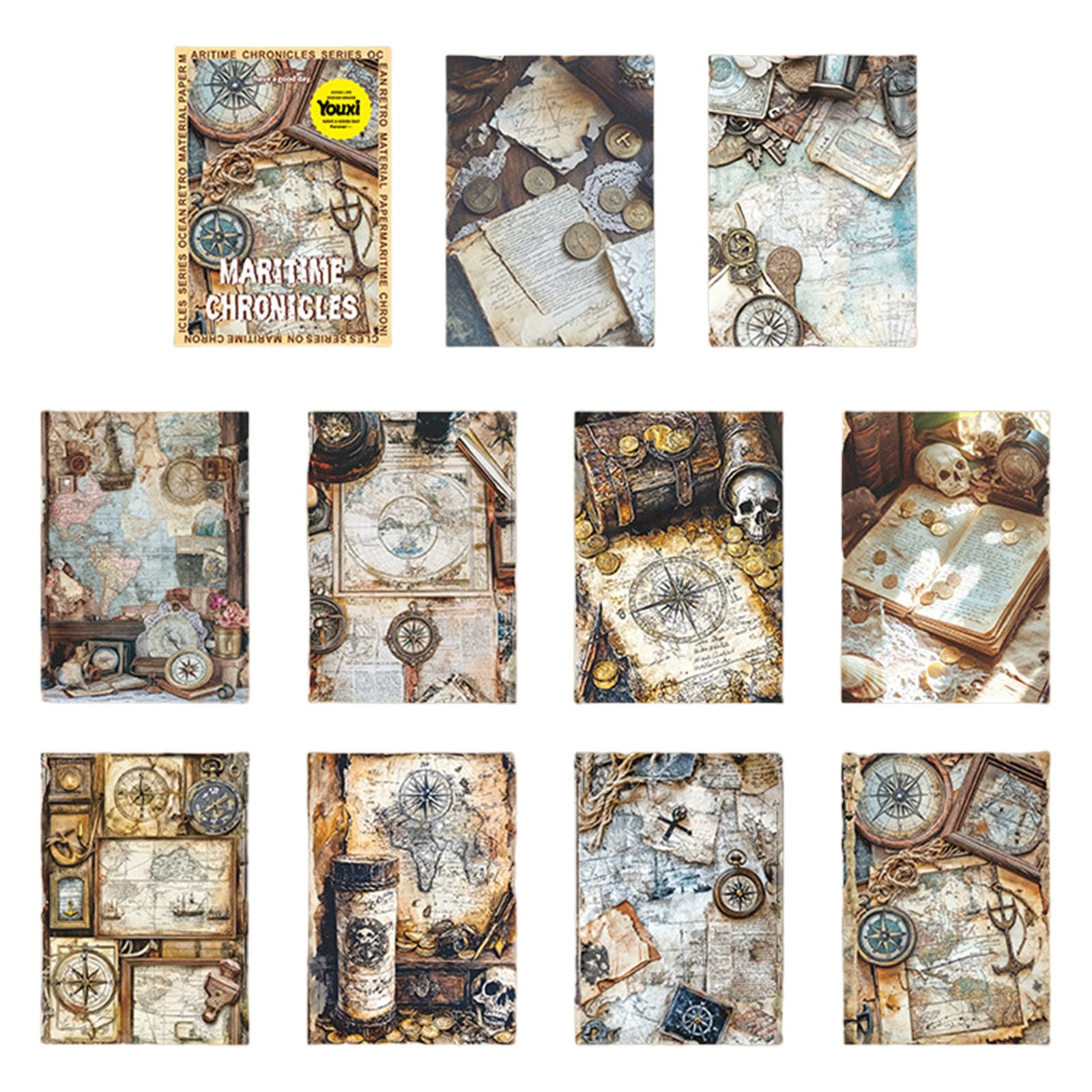 Tsophreniq Naval Oriented Decorative Paper Panes Pack of 10 for Scrapbooking Artisanal Drill Less Home Art Undertakings Naval Theme Decorative Paper Set