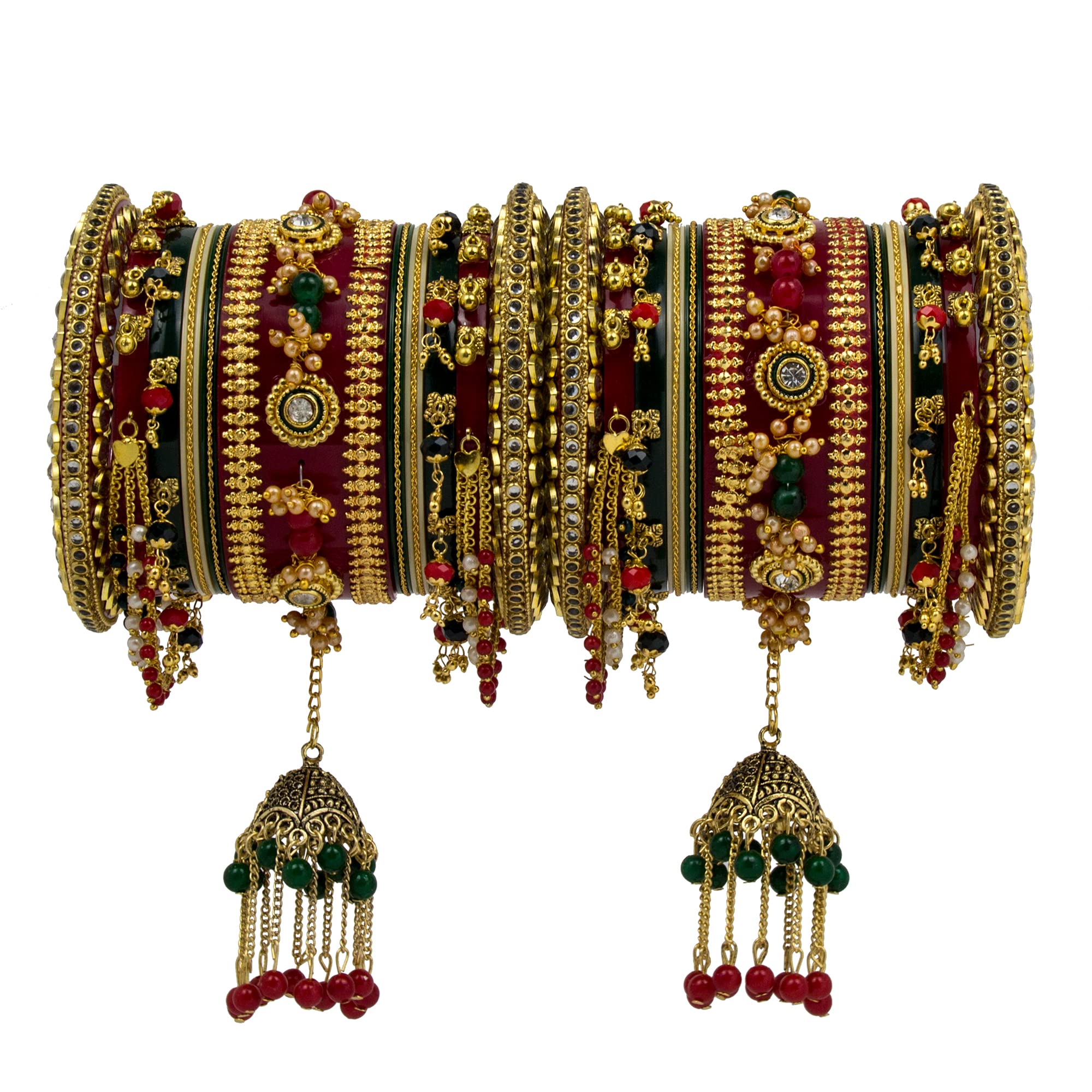 Traditional Handmade Chura with Hanging Beads for Bridal Fashion (2.6, Red)