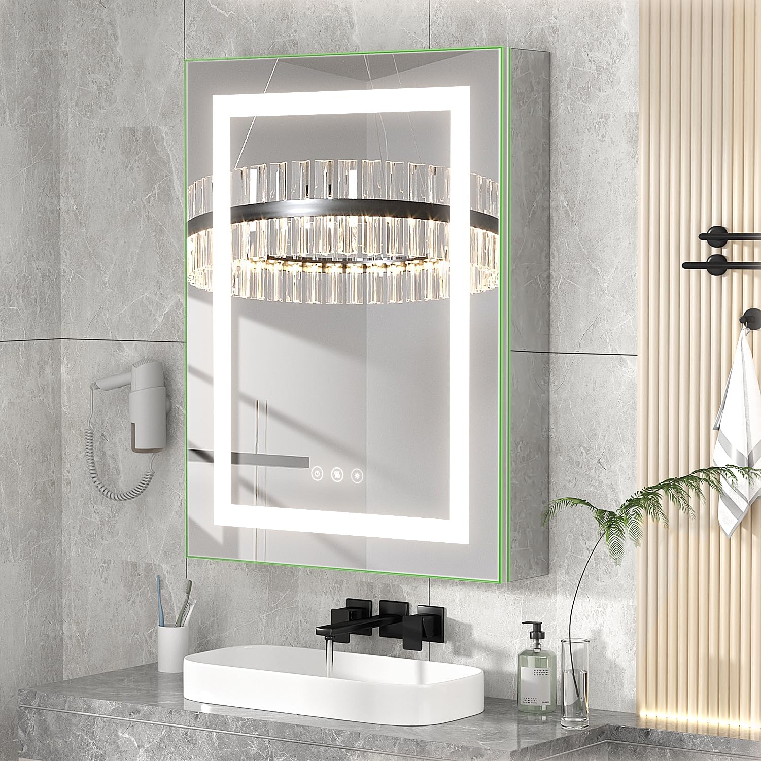 VOWNER Mueble con Espejo, Espejo Baño con Luz, Armario de Baño, Armario Baño con Espejo, Gabinete de Aluminio a Prueba de Niebla y Ajuste de Color (80 x 61 x 13 cm)