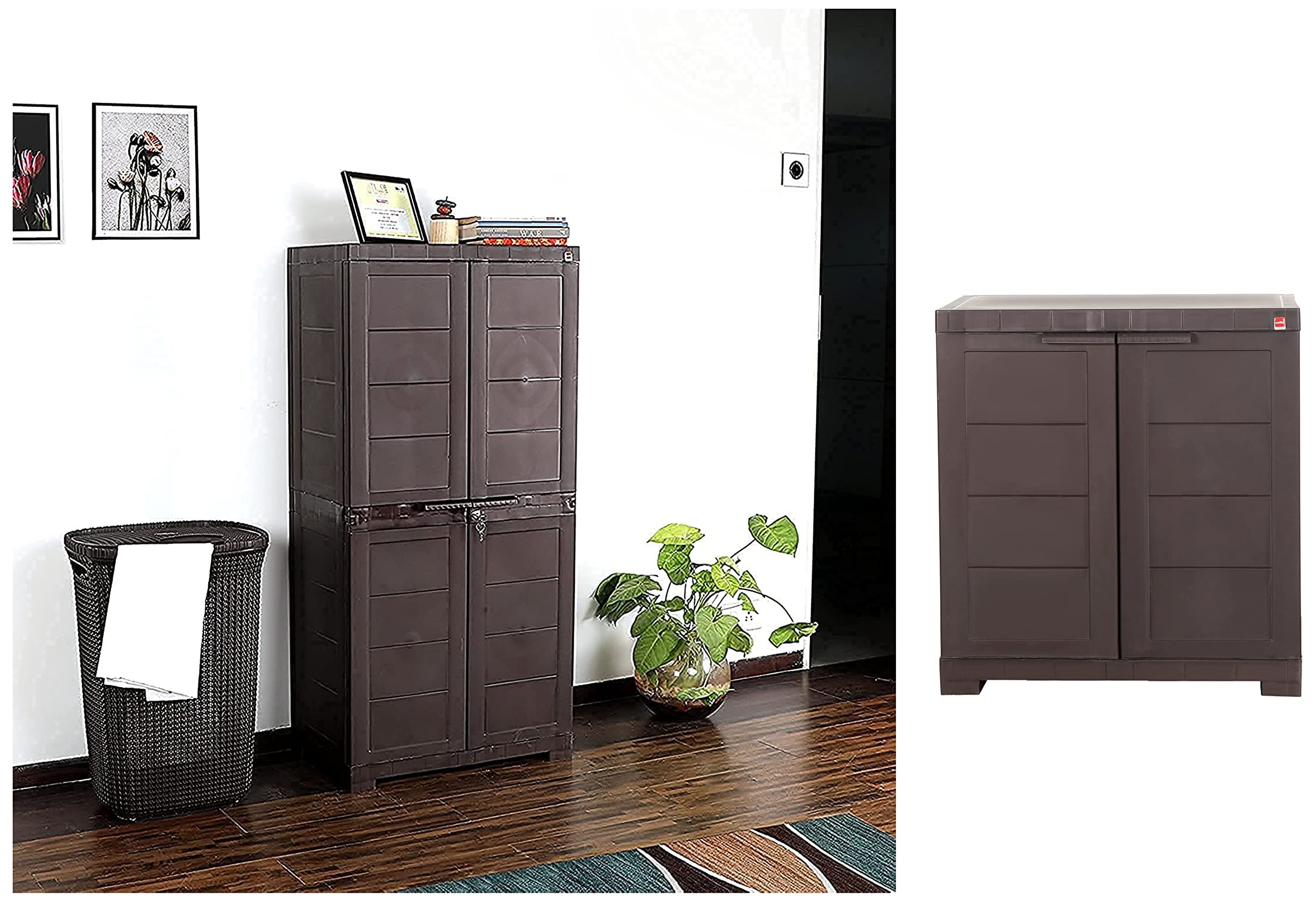Cello Novelty Plastic Big 2 Door Cupboard - Brown Novelty Compact Plastic 2 Door Cupboard with Shelf(Brown)-image-37
