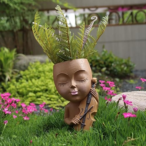 Miniatura 4 de Dolkgy Macetas de cara para plantas de interior y exterior, macetas únicas de cara de mujer, macetas decorativas modernas para mujeres negras con